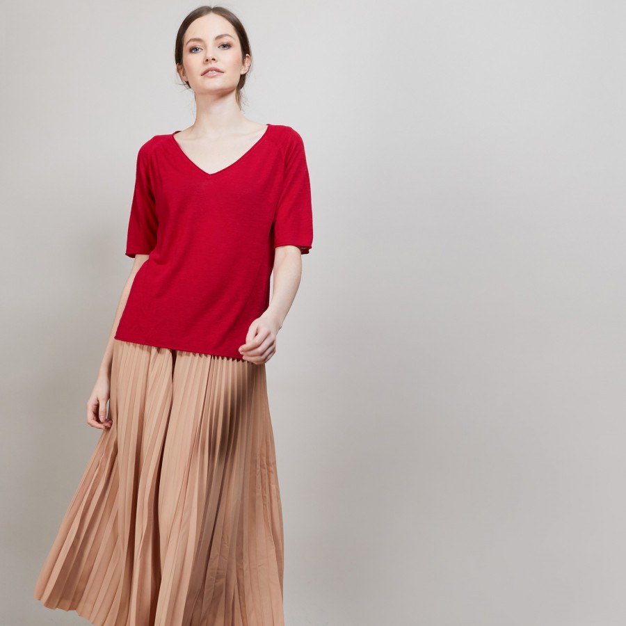 Camiseta de linho flameado com mangas cotovelo - Bonbon