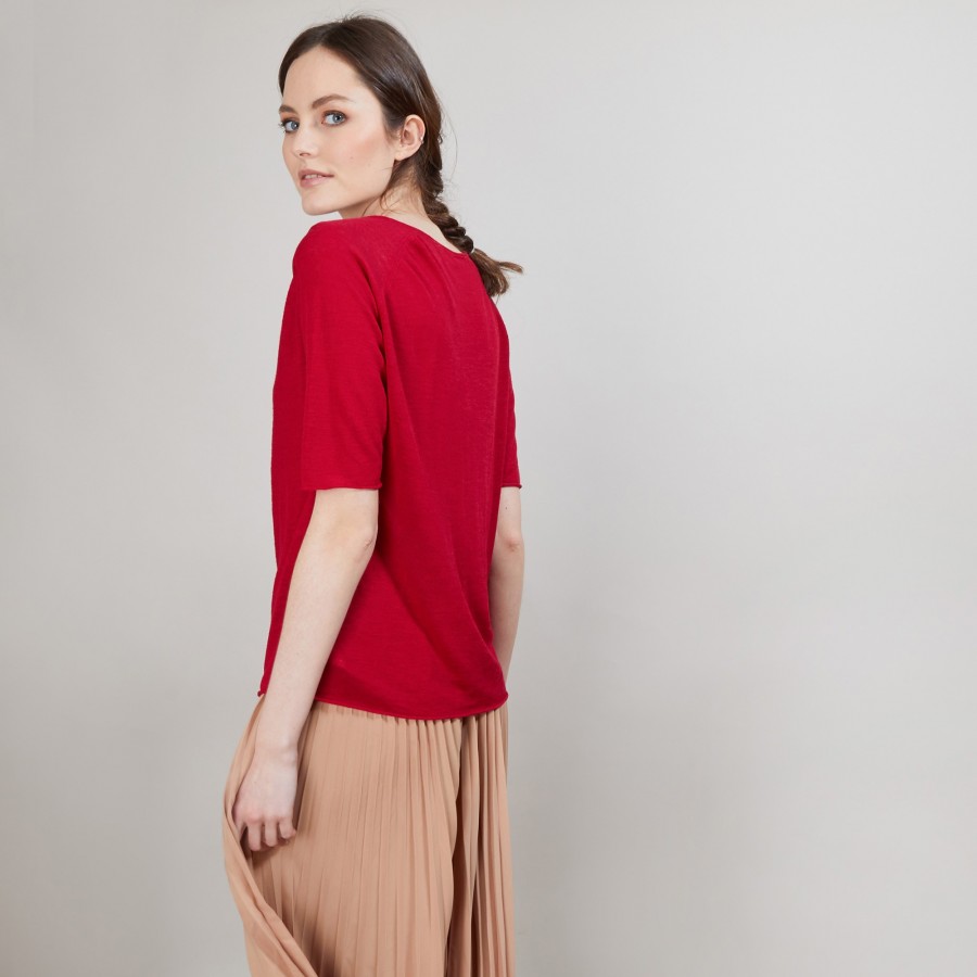 Linen T-shirt with elbow sleeves - Bonbon