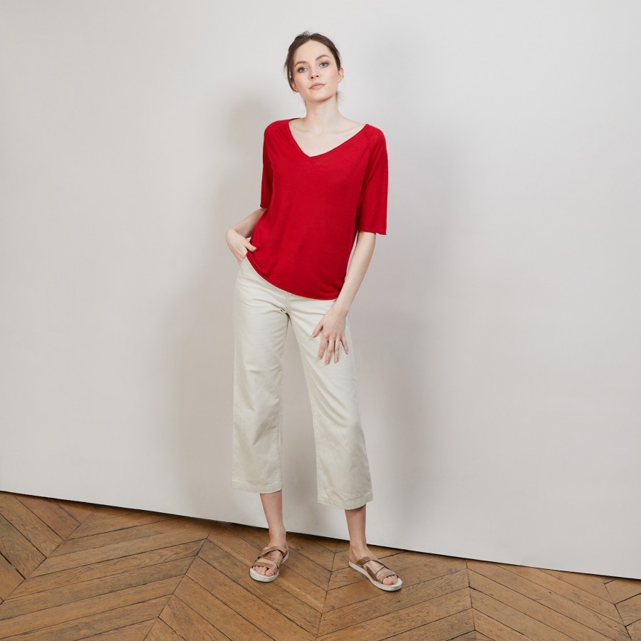 Linen T-shirt with elbow sleeves - Bonbon