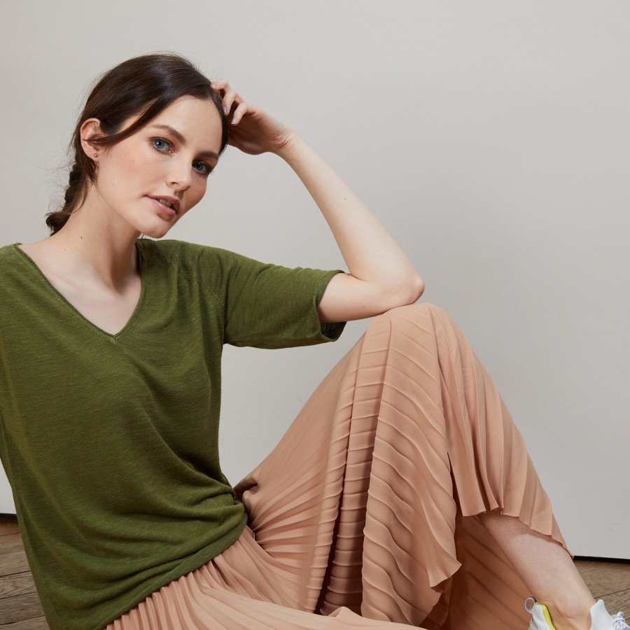 Linen T-shirt with elbow sleeves - Bonbon