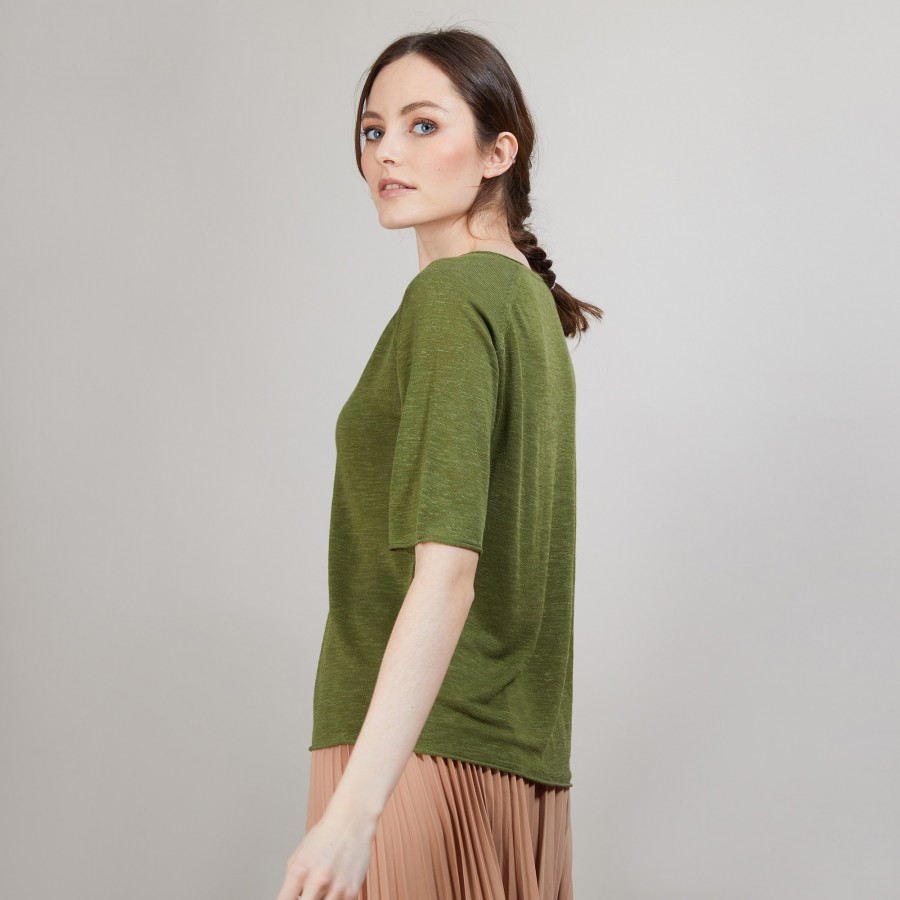 Camiseta de linho flameado com mangas cotovelo - Bonbon