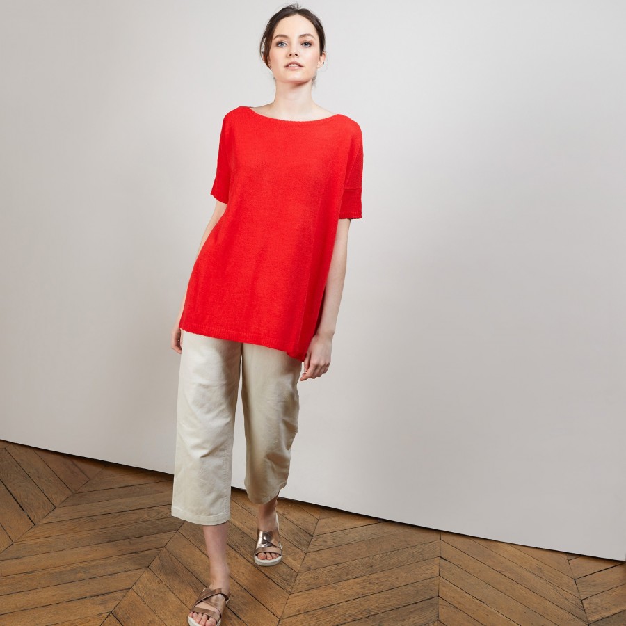 Round-neck viscose crepe T-shirt - Bibiche