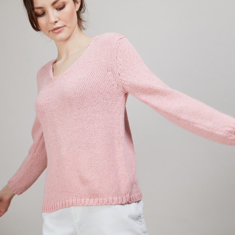 Cotton and wool silk V-neck sweater - Blovis