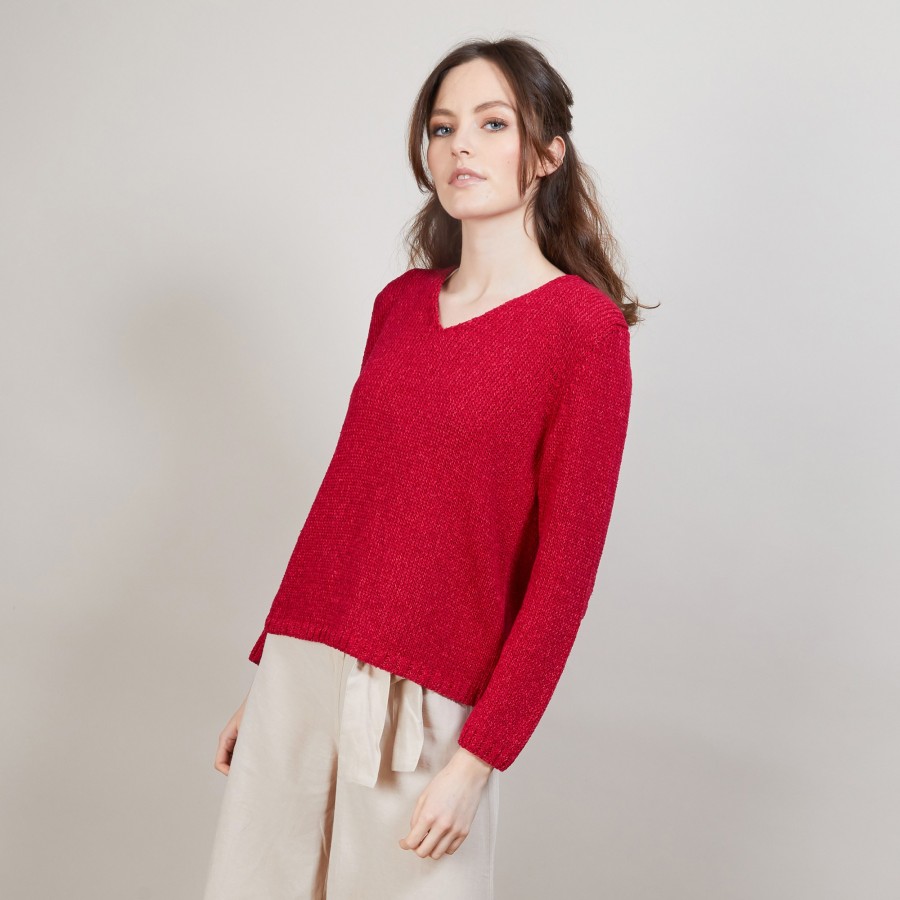 Cotton and wool silk V-neck sweater - Blovis