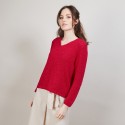 Pull col V en soie coton et laine - Blovis 6881 grenade - 26 Rose foncé