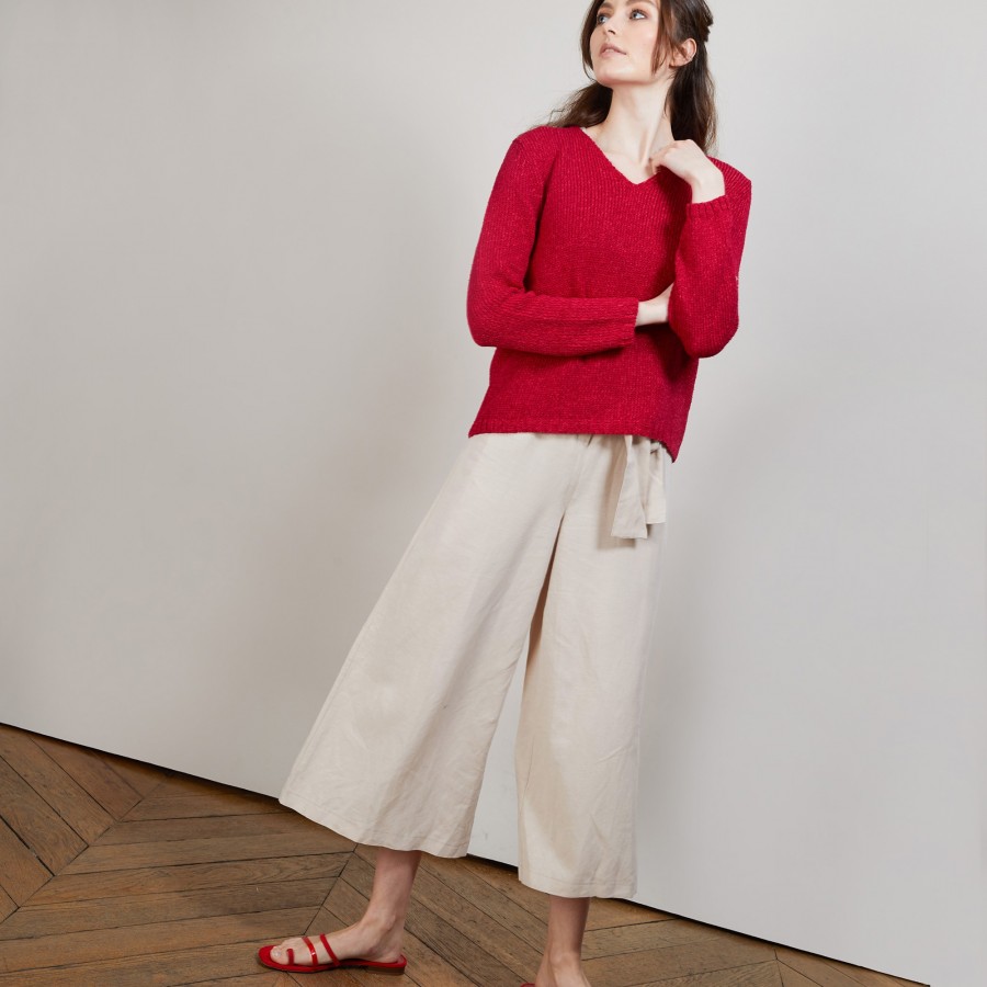 Cotton and wool silk V-neck sweater - Blovis
