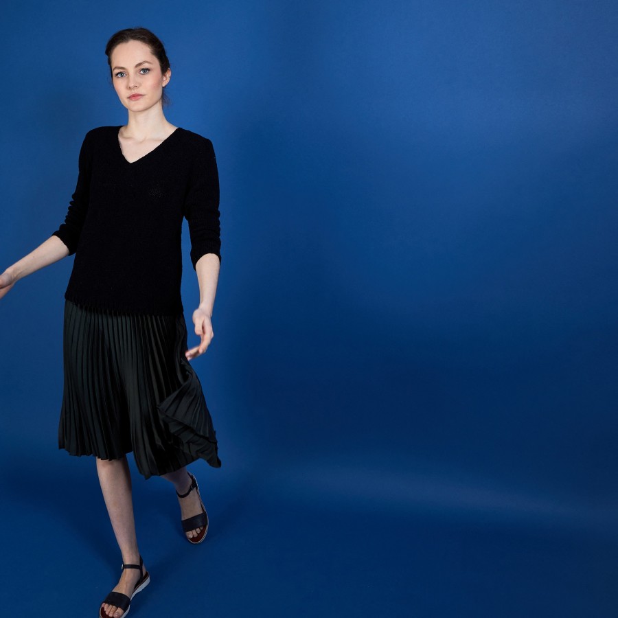 Cotton and wool silk V-neck sweater - Blovis