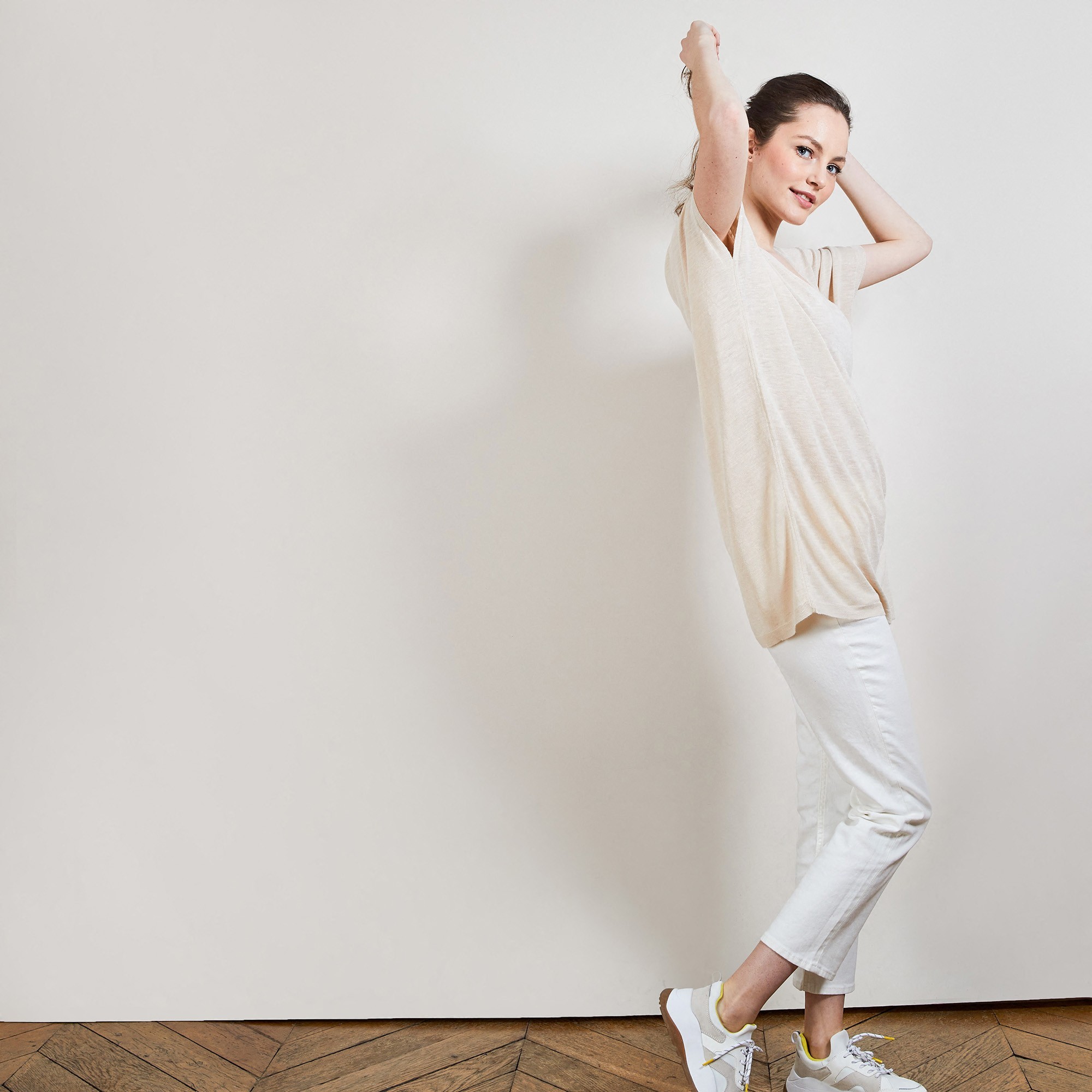 T-shirt long en lin flammé - Bil 6801 beige - 12 Beige clair