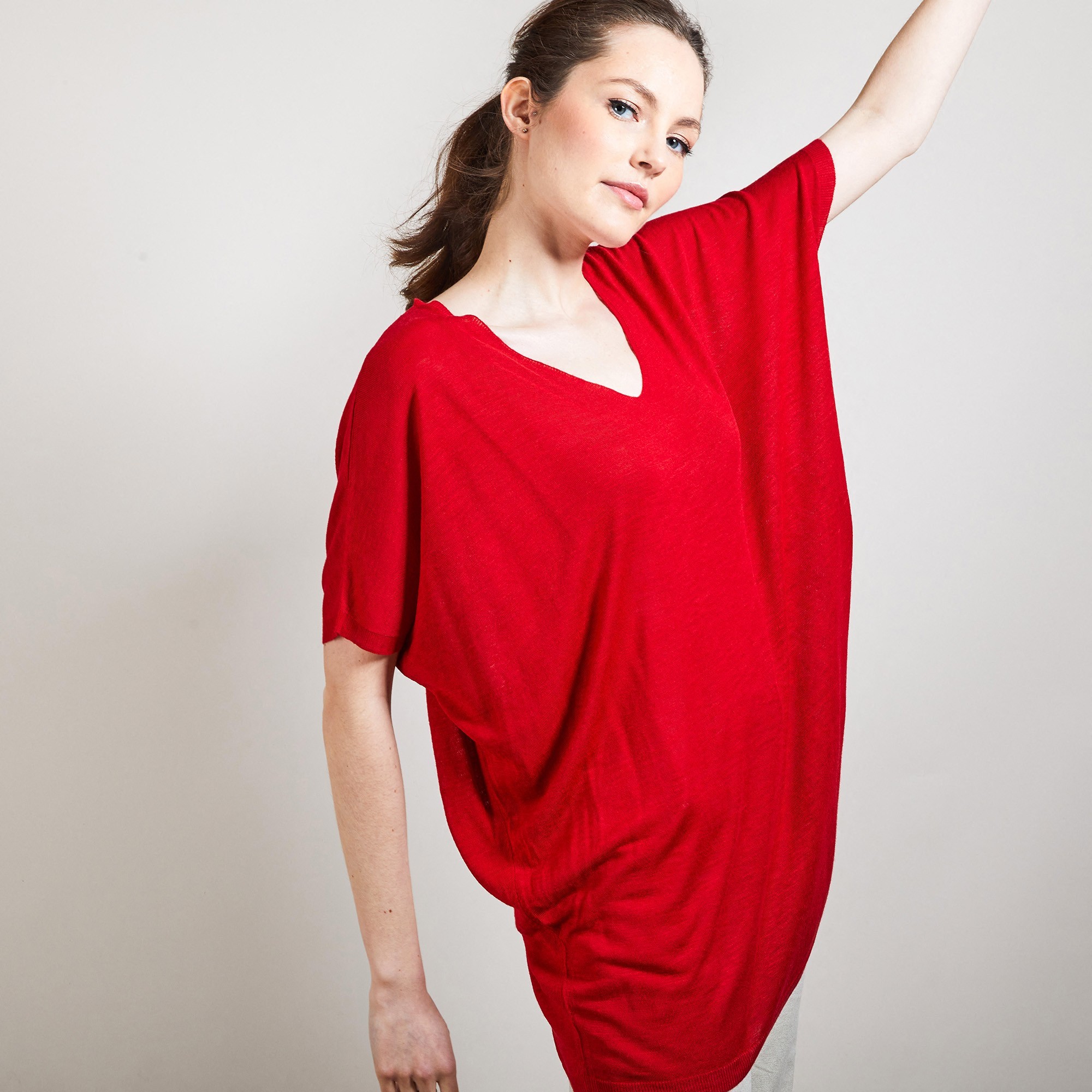 T-shirt long en lin flammé - Bil 6880 pavot - 52 Rouge
