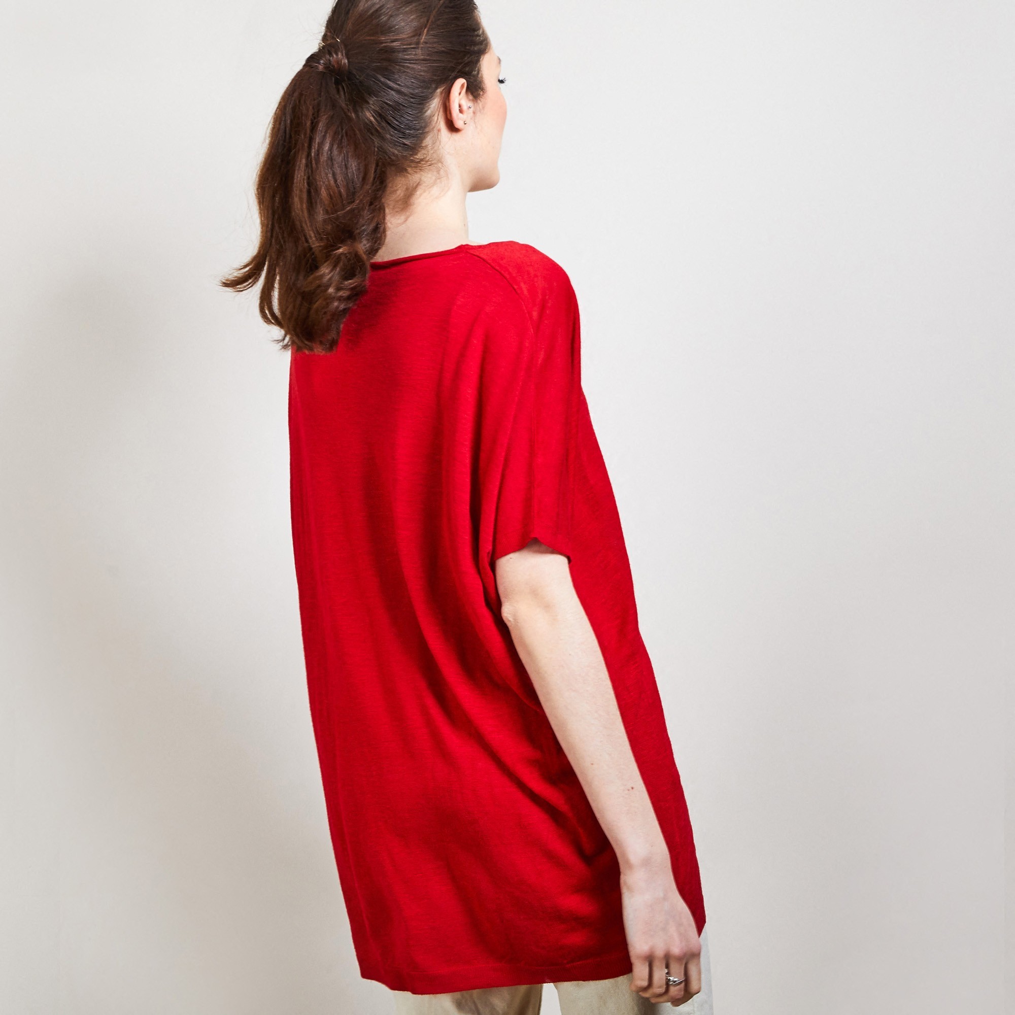 T-shirt long en lin flammé - Bil 6880 pavot - 52 Rouge