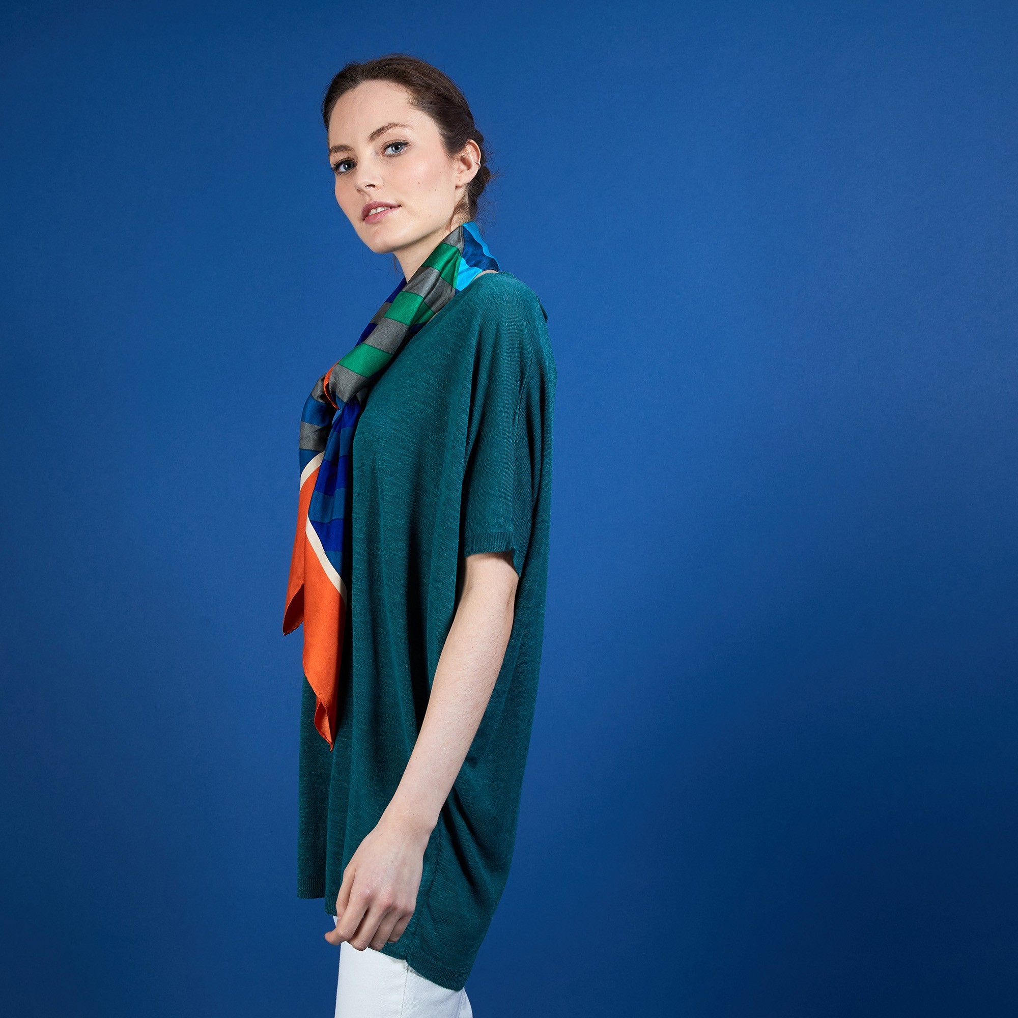 T-shirt long en lin flammé - Bil 6850 meleze - 21 Vert foncé