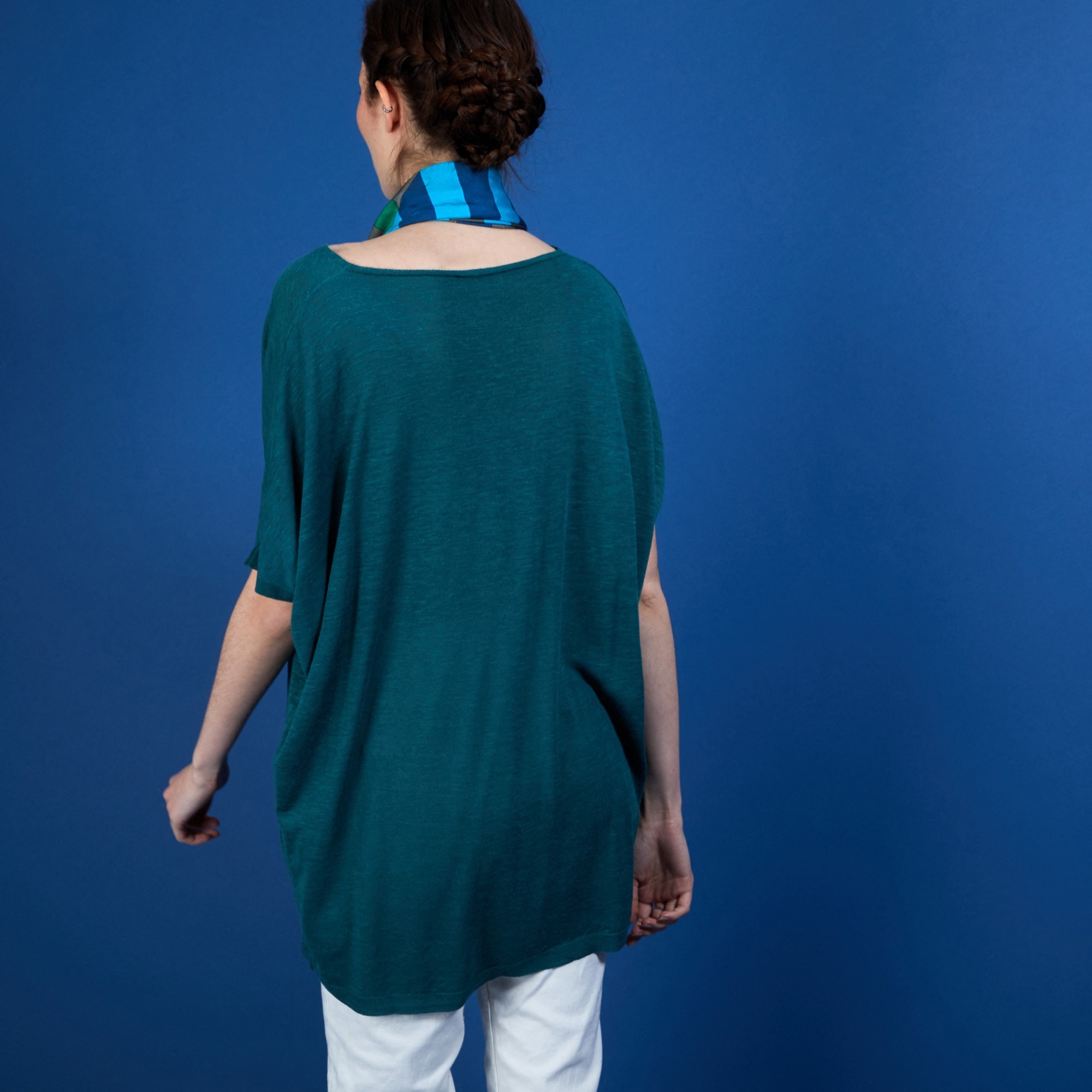 T-shirt long en lin flammé - Bil 6850 meleze - 21 Vert foncé