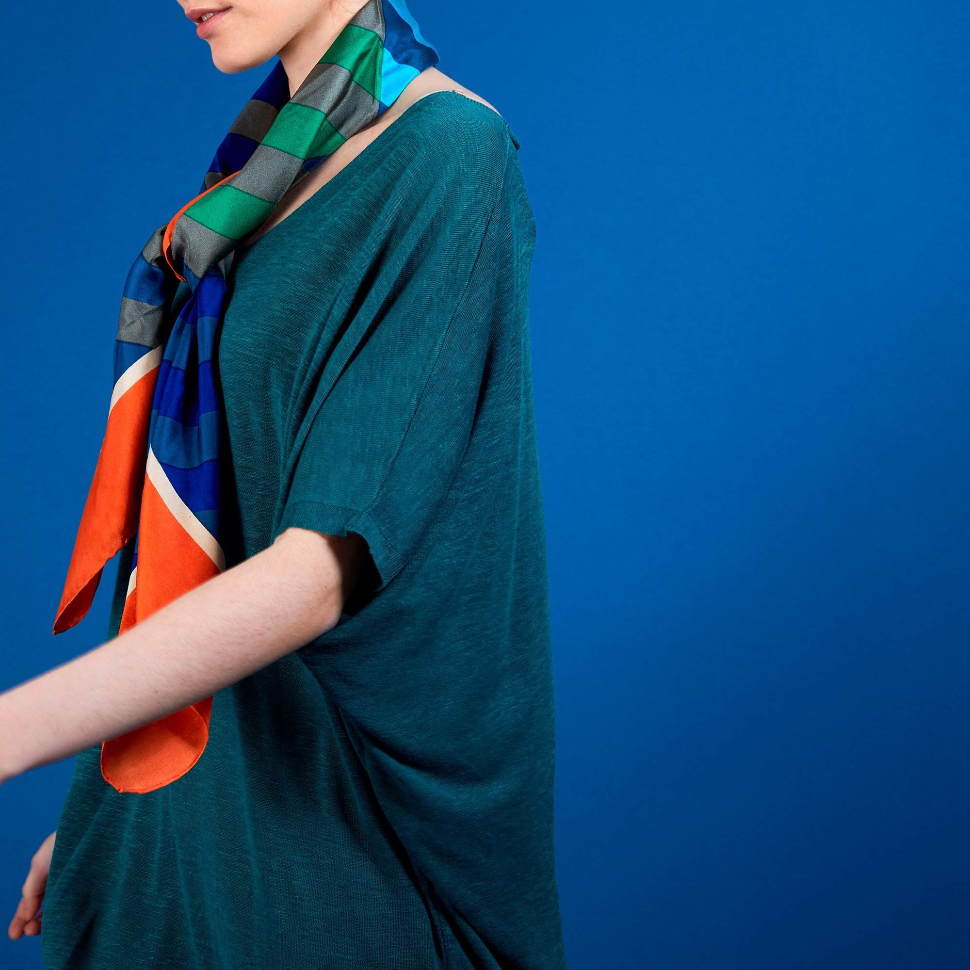 T-shirt long en lin flammé - Bil 6850 meleze - 21 Vert foncé