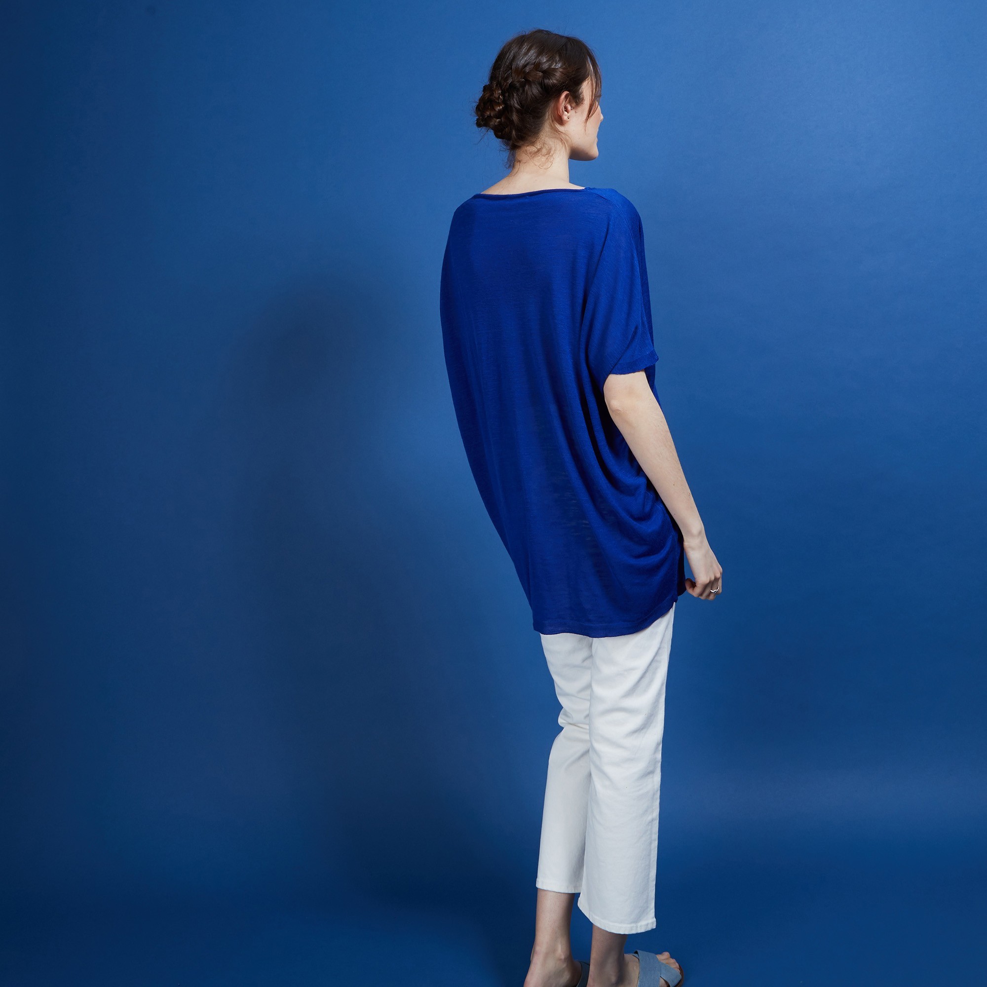 T-shirt long en lin flammé - Bil 6841 altitude - 03 Bleu foncé