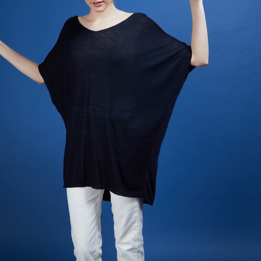 Camiseta longa de linho com babados - Bil