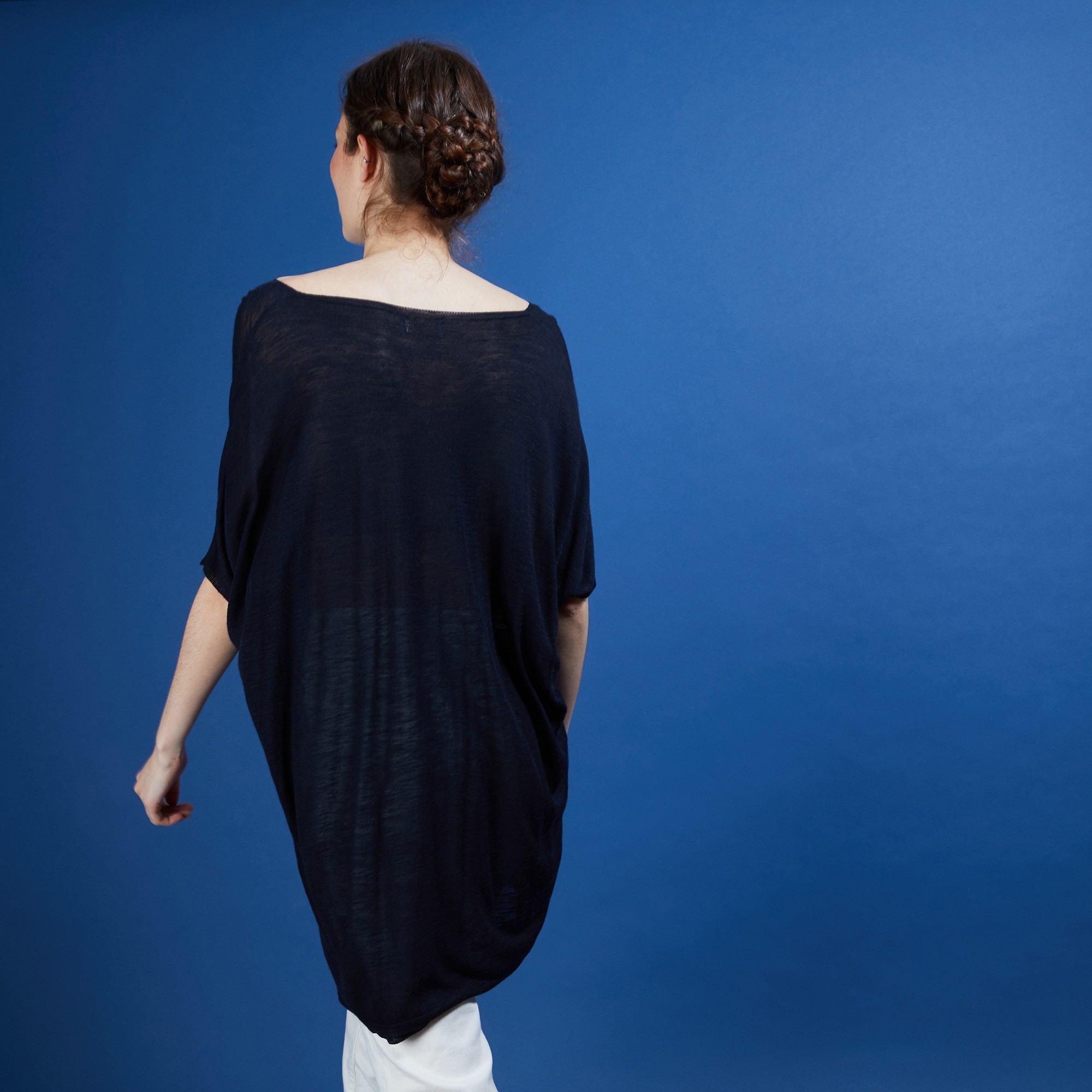 T-shirt long en lin flammé - Bil 6840 marine - 05 Bleu marine