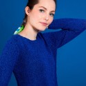 Pull col rond en soie coton et laine - Benji 6941 altitude/azur - 03 Bleu foncé