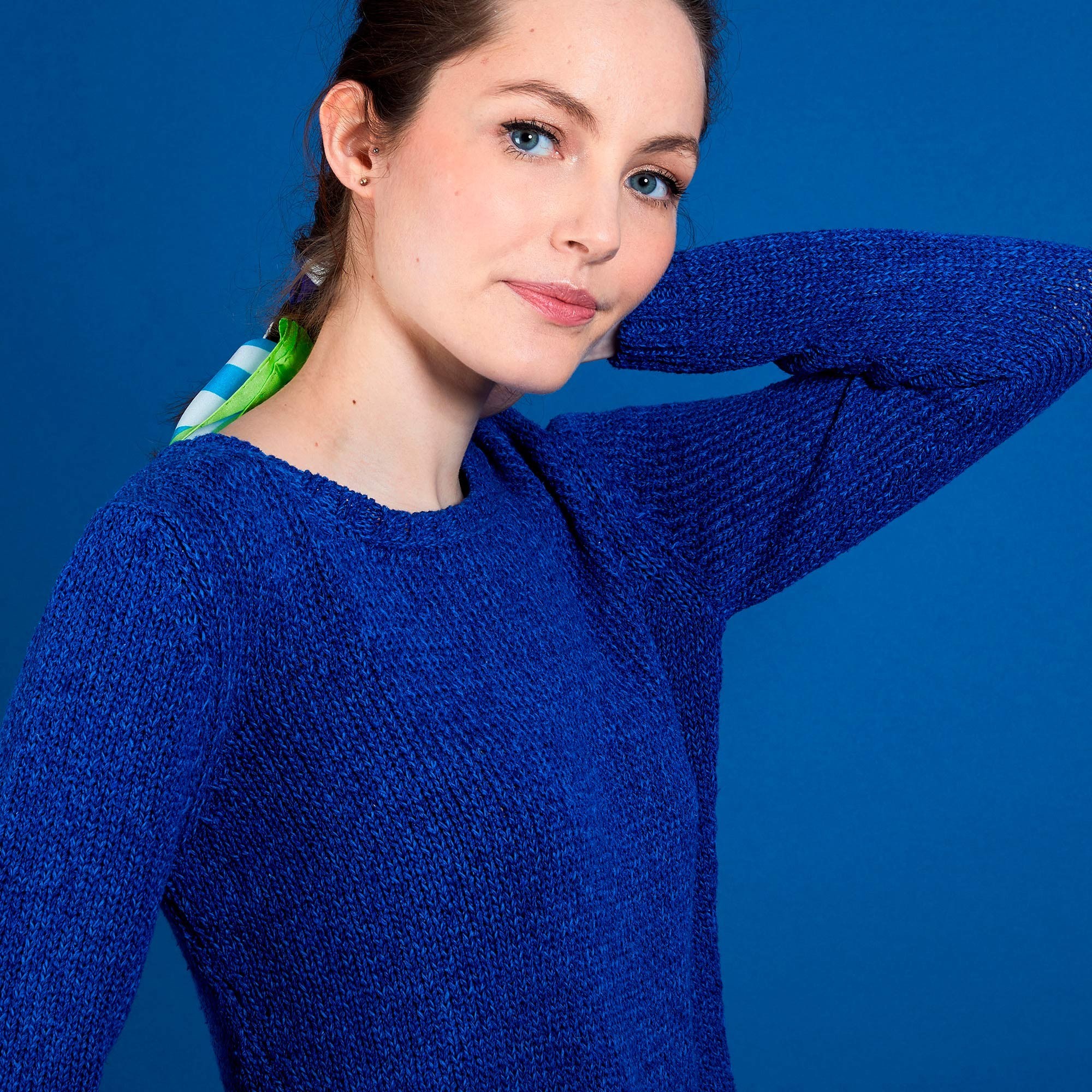 Pull col rond en soie coton et laine - Benji 6941 altitude/azur - 03 Bleu foncé