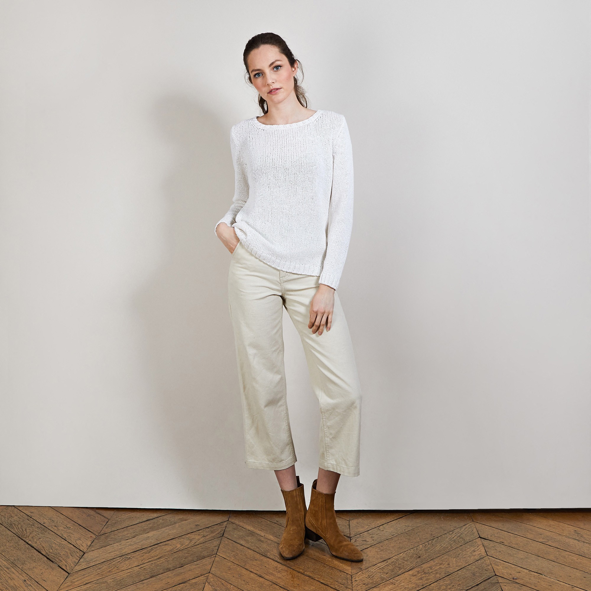 BENJI. PULL COL ROND LAINE ET COTON