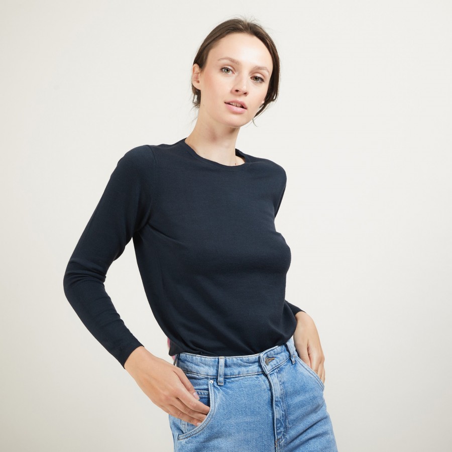Round-neck merino wool sweater- Bérenice