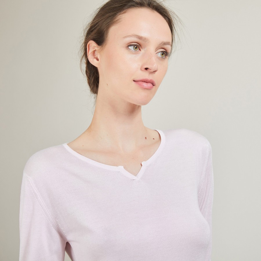 Bamboo cashmere sweater with tunisian collar - Betty