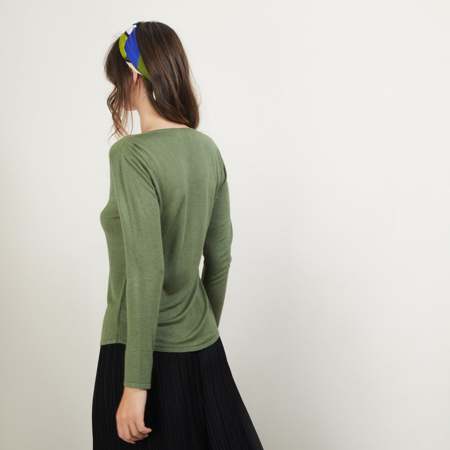 Bamboo cashmere sweater with tunisian collar - Betty
