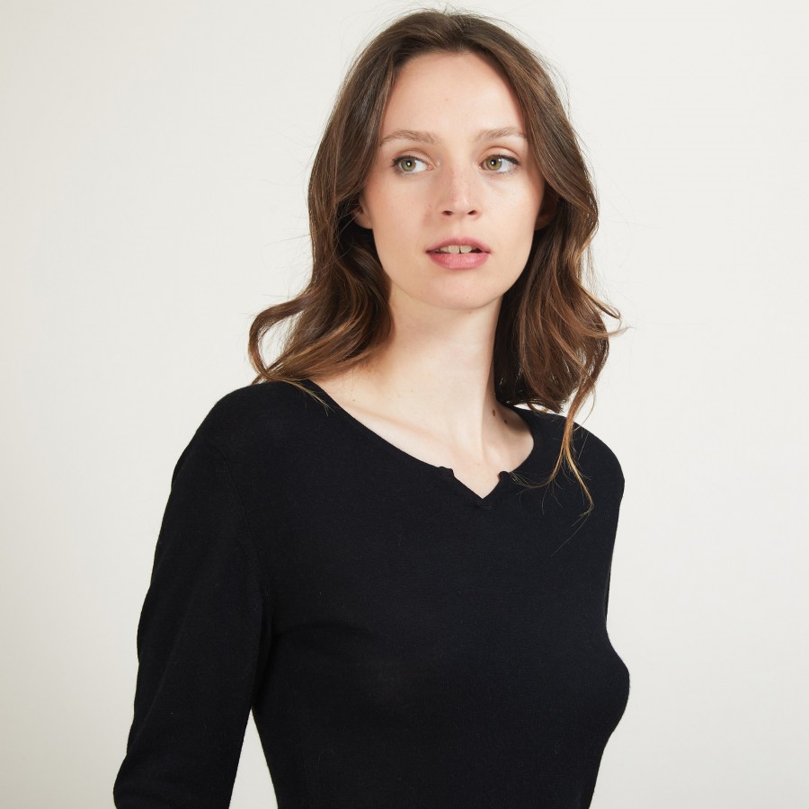 Bamboo cashmere sweater with tunisian collar - Betty