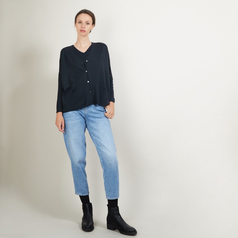 Cardigan folgado de lã merino com bolsos - Bonte