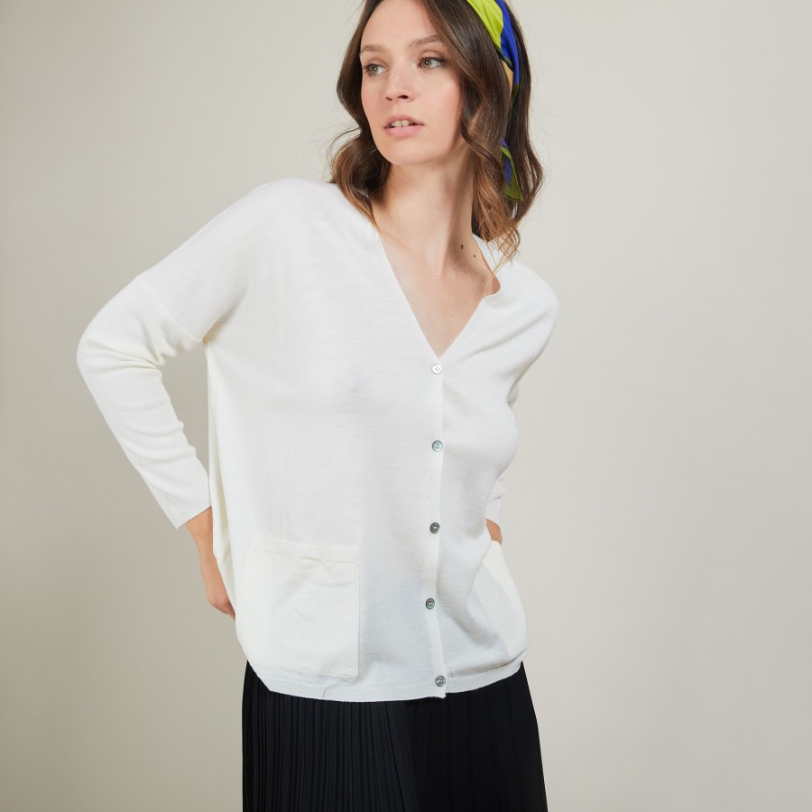 Cardigan folgado de lã merino com bolsos - Bonte