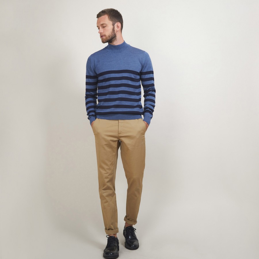 Striped wool sweater with high neck collar - Lazar
