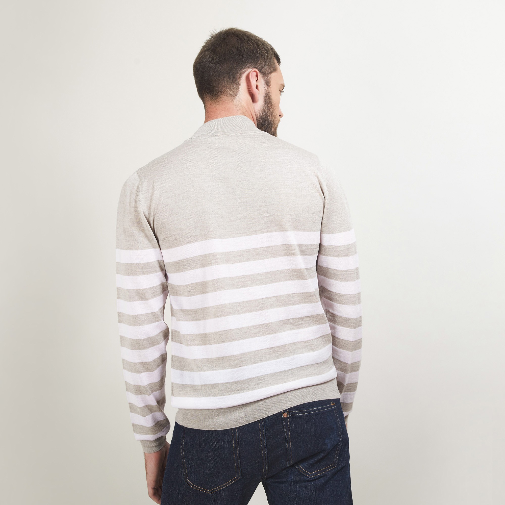 Pull rayé col montant en laine - Lazar 7107 dune/opale - 13 Beige moyen