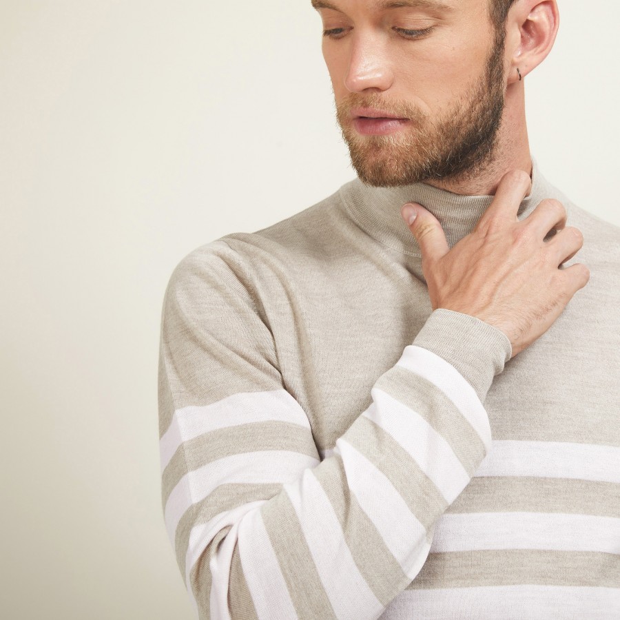 Striped wool sweater with high neck collar - Lazaar