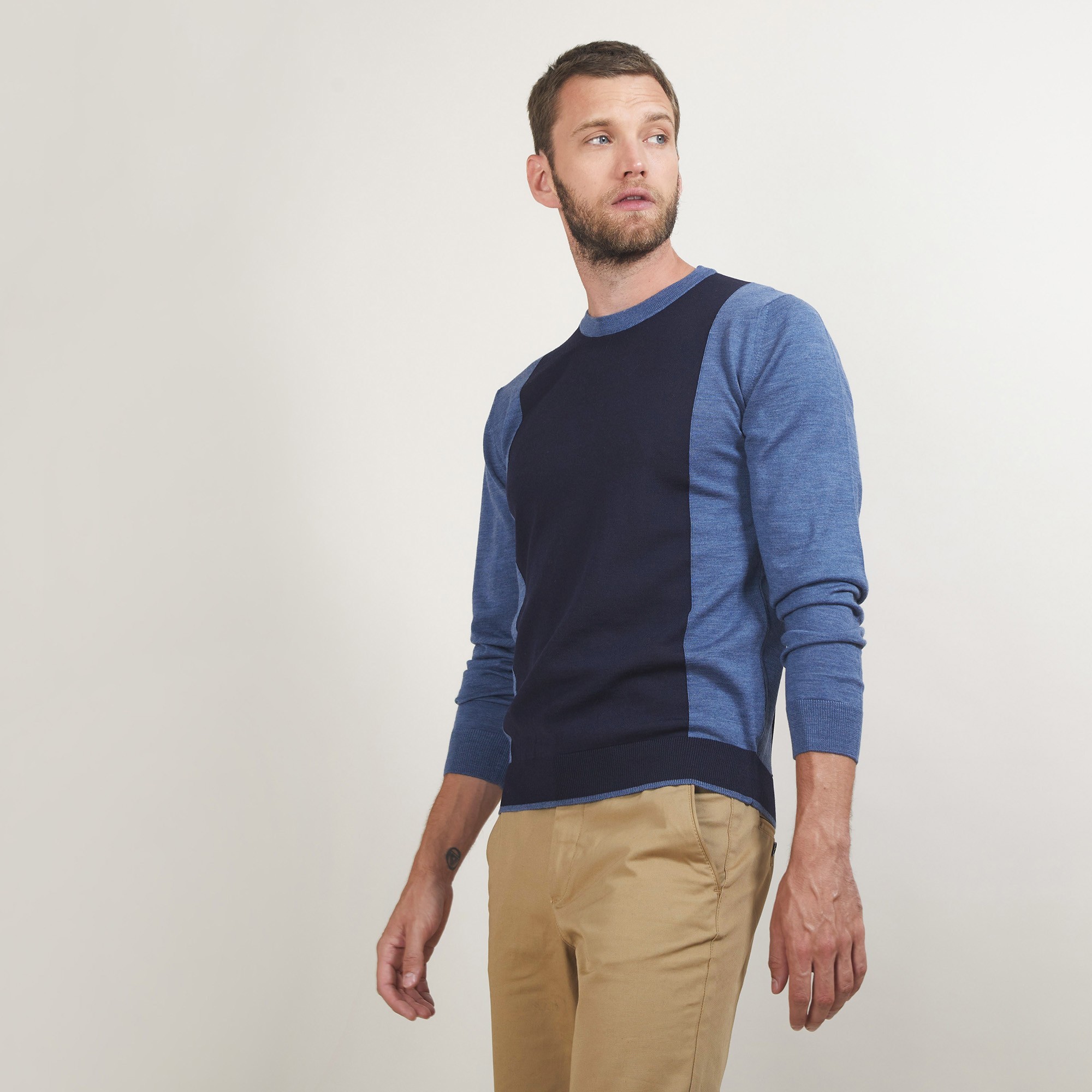 Pull bicolore en laine - Lasso 7147 baltique/marine - 05 Bleu marine