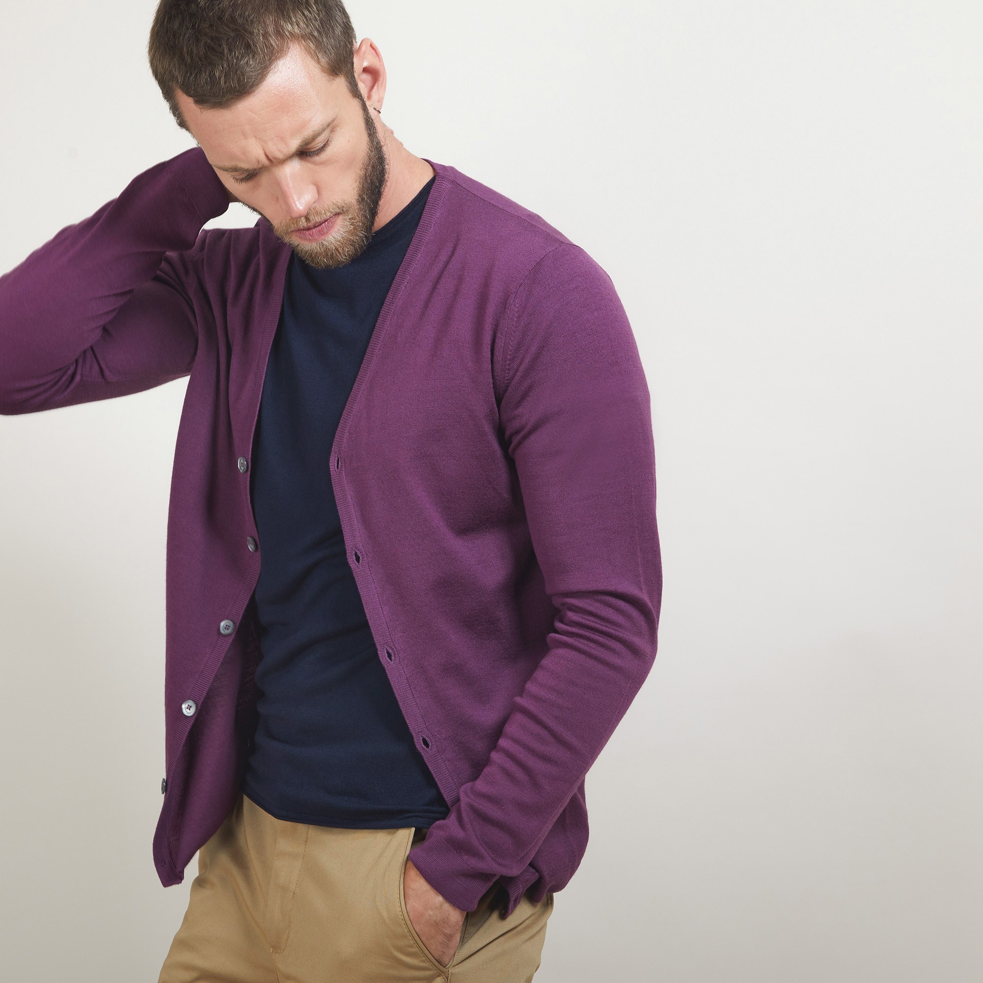 Gilet boutonné en laine - Brad 7085 Damas - 18 Violet foncé