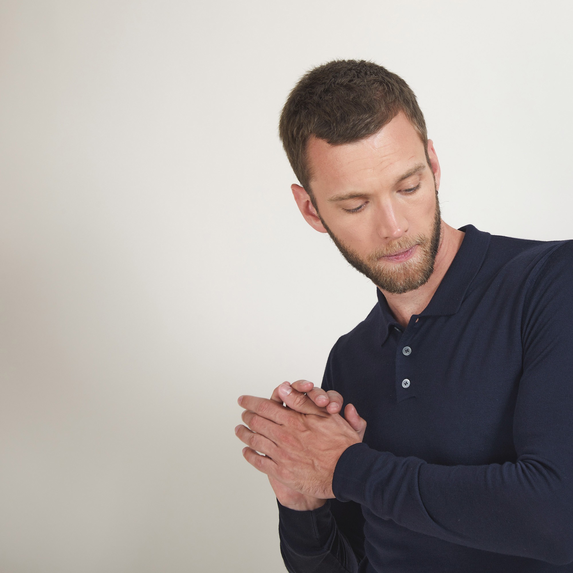 Pull col polo en laine - Beni 7040 marine - 05 Bleu marine