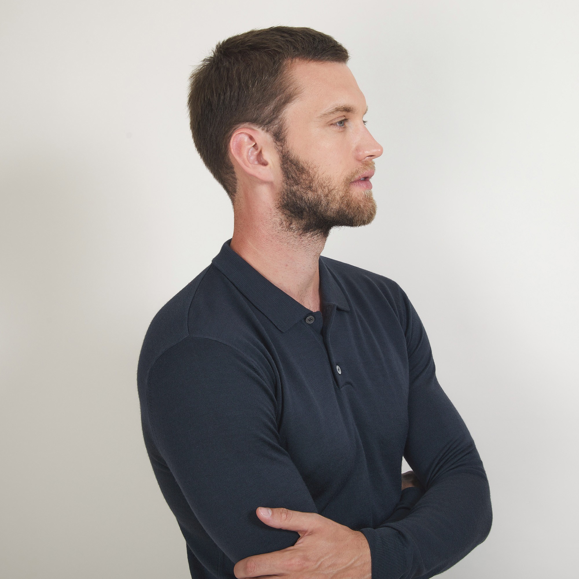 Pull col polo en laine - Beni 7011 ombre - 10 Gris foncé