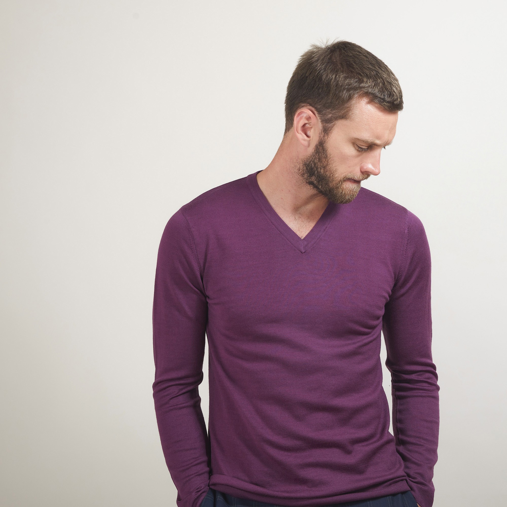 Pull col V en laine - Badyss 7085 damas - 18 Violet foncé