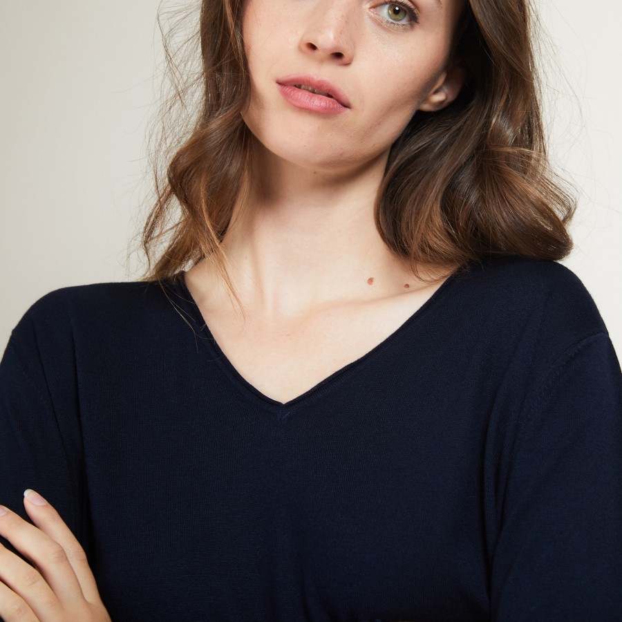 Suéter com decote em V em fibra de Bamboo Cashmere - Barbara