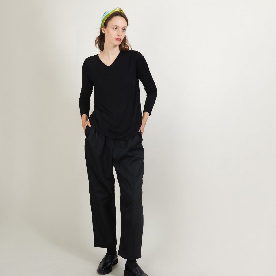 Suéter com decote em V em fibra de Bamboo Cashmere - Barbara