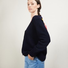 Cardigan en col V en laine et soie - Bilan 7040 marine - 05 Bleu marine