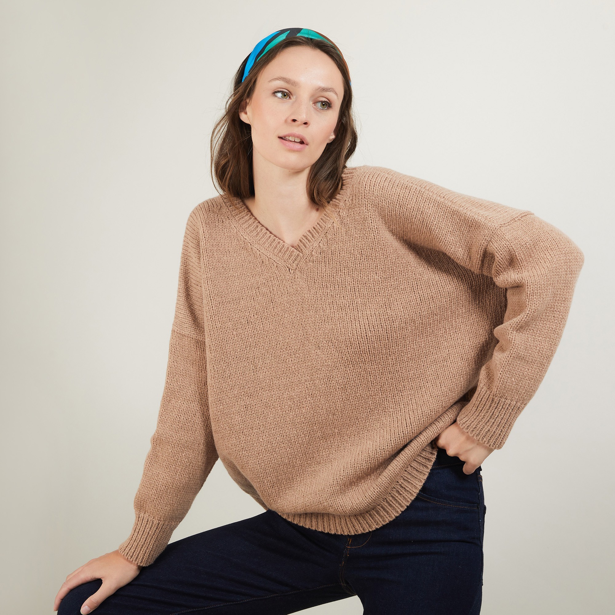 Front and back v-neck cardigan in nylon wool - Gebril