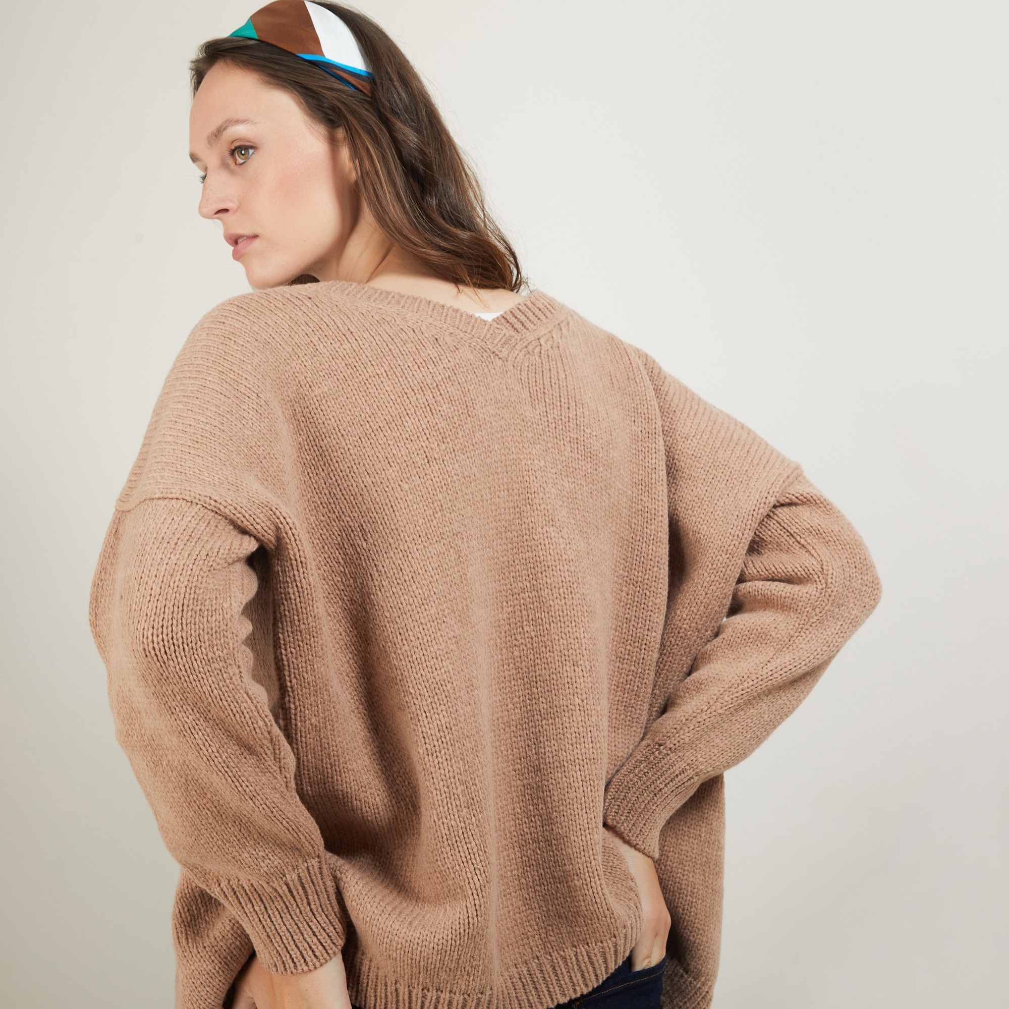 Front and back v-neck cardigan in nylon wool - Gebril