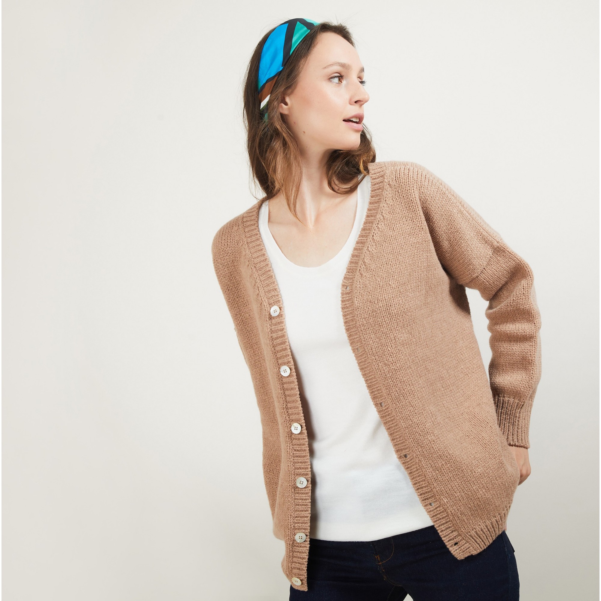 Front and back v-neck cardigan in nylon wool - Gebril