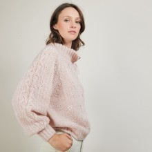 Pull col montant zippé en mohair - Gilda 7084 opale - 24 Rose clair