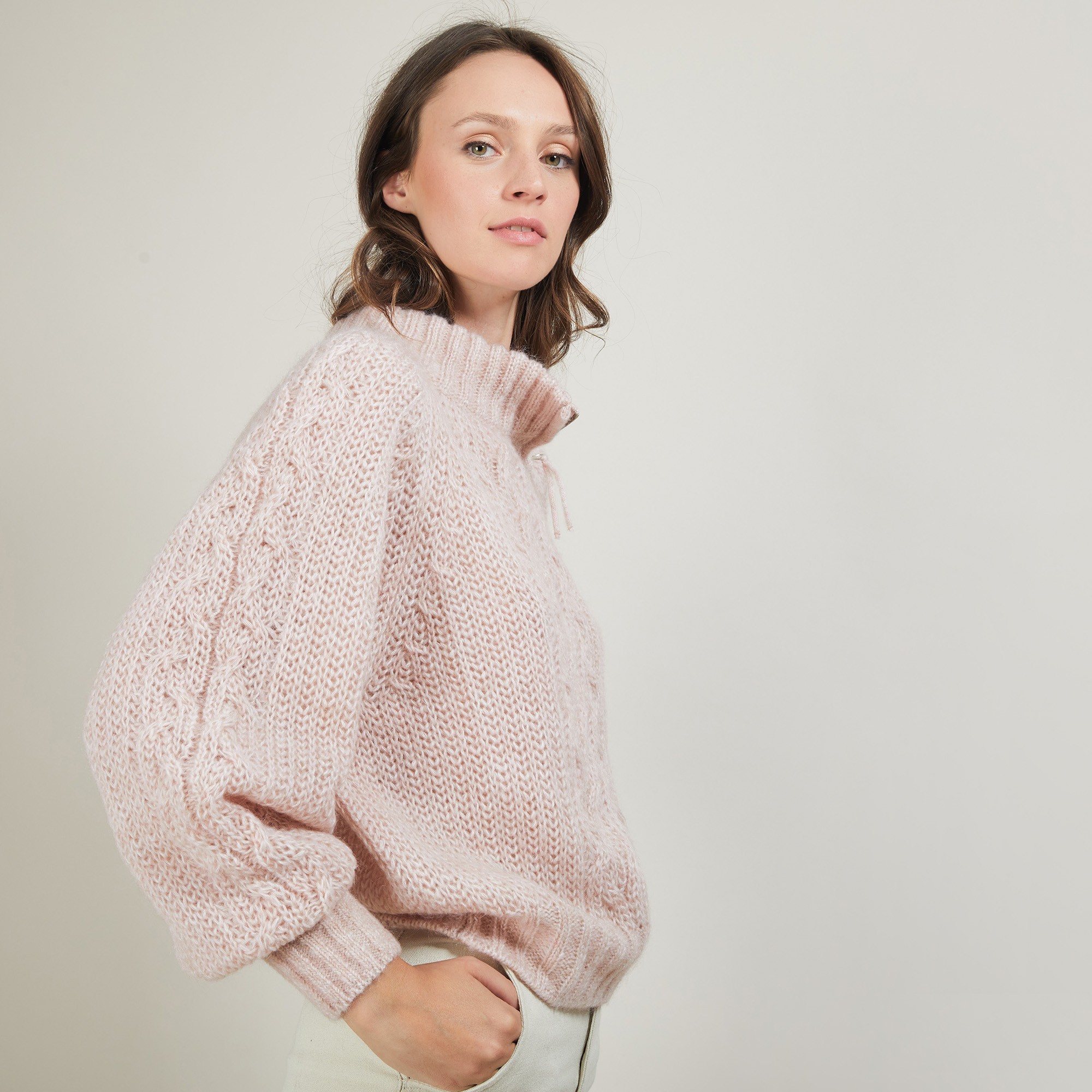 Pull col montant zippé en mohair - Gilda 7084 opale - 24 Rose clair