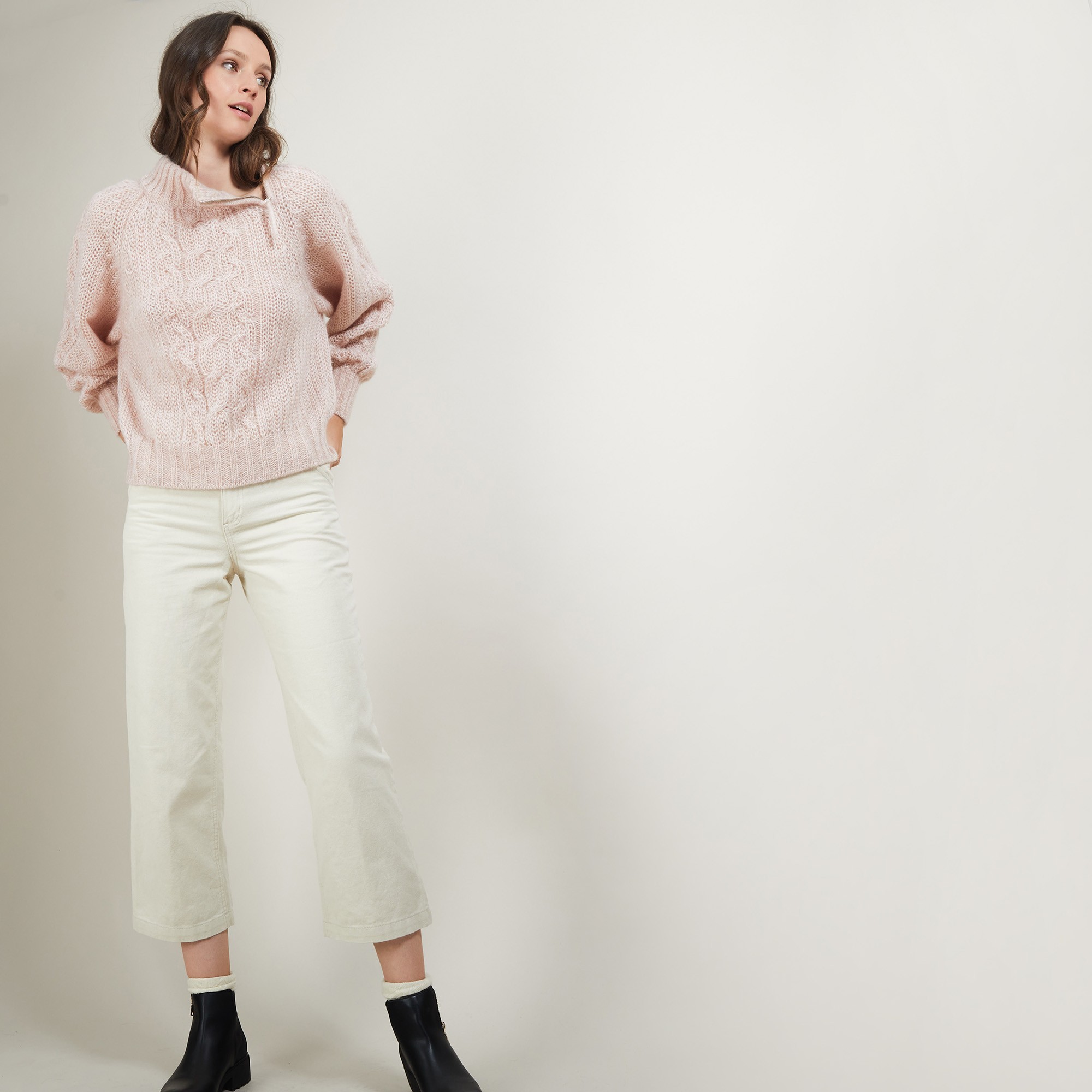 Pull col montant zippé en mohair - Gilda 7084 opale - 24 Rose clair
