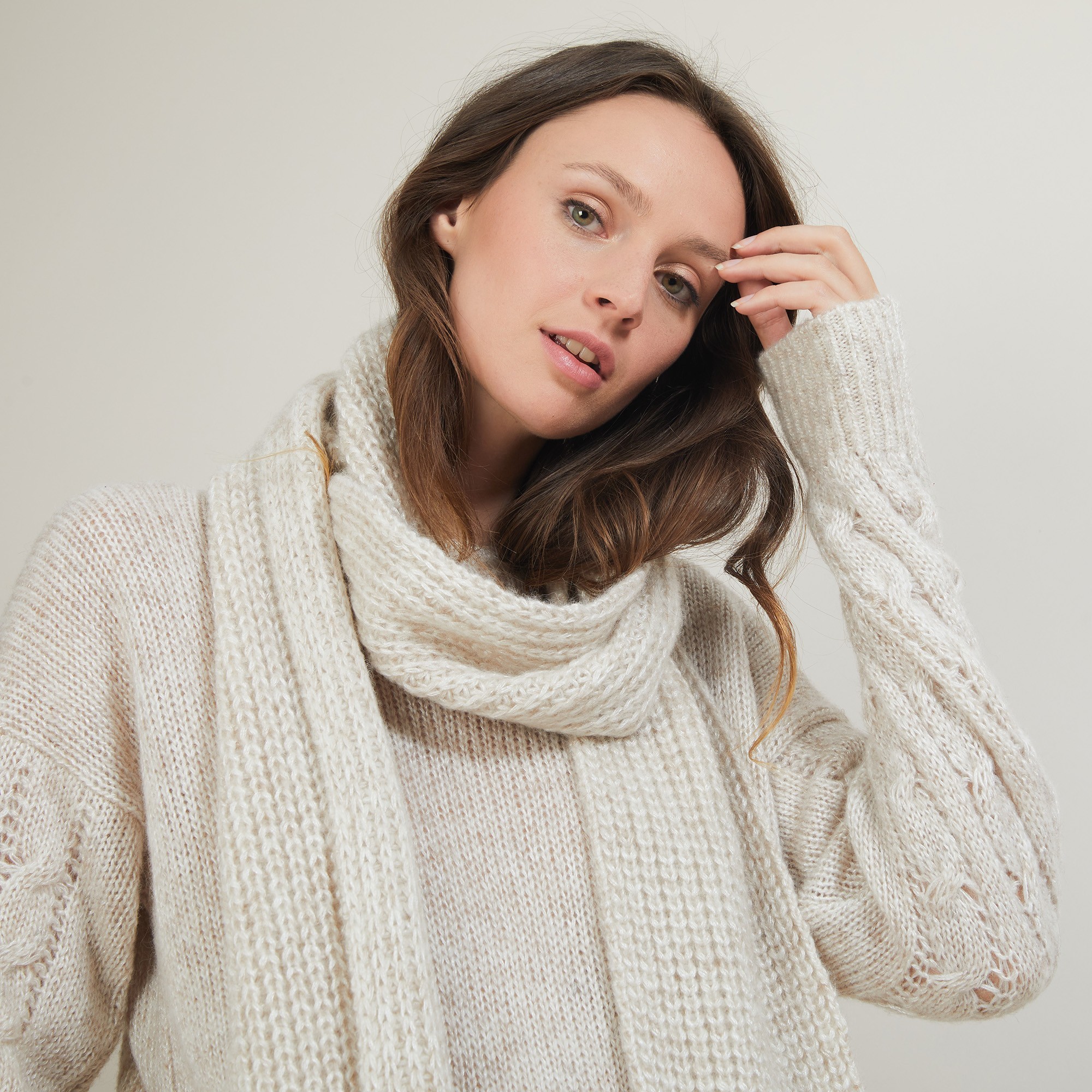 Echarpe en viscose et baby alpaga - Genu 7001 dune - 12 Beige clair