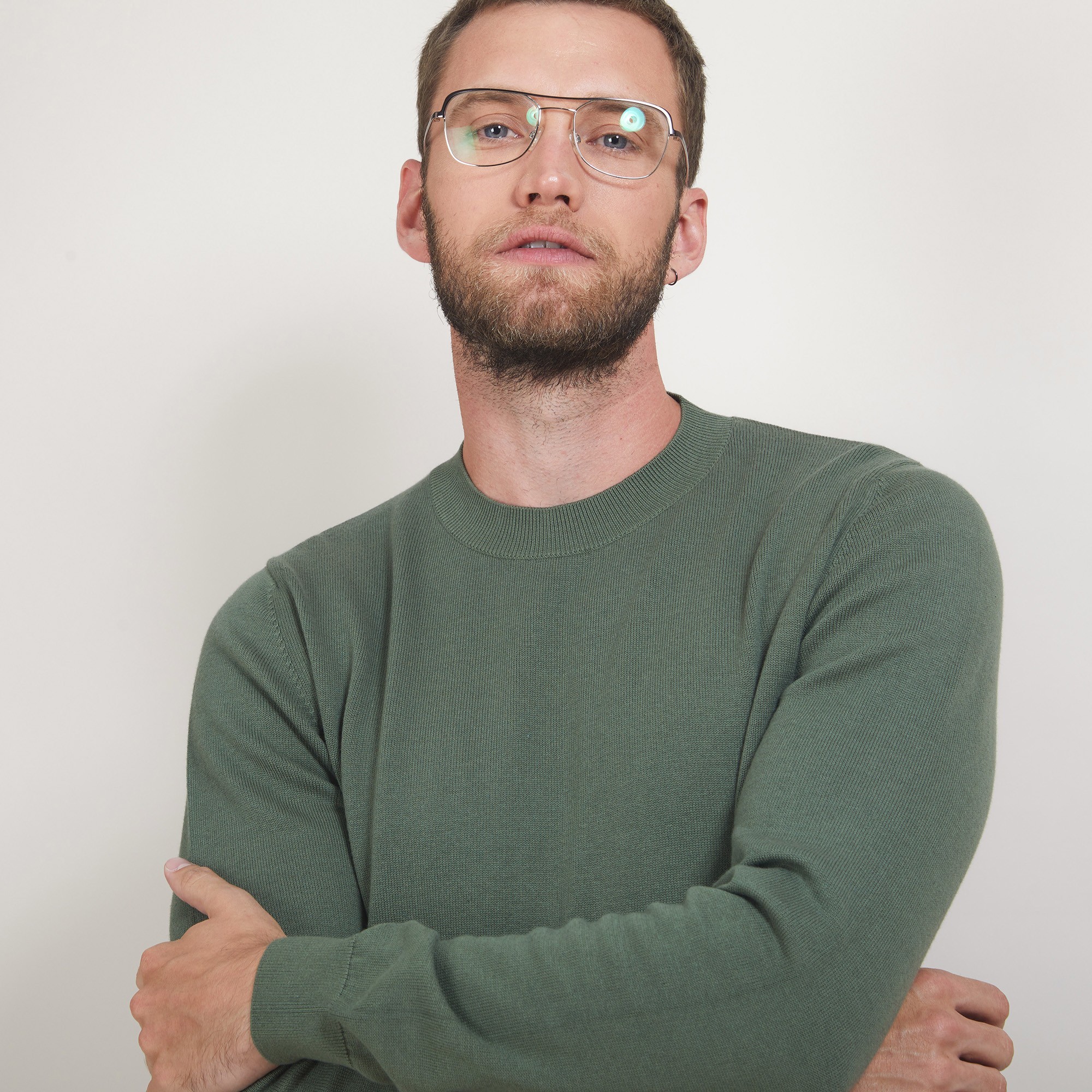 Pull col rond en coton cachemire - Burton 7050 bronze - 83 Kaki