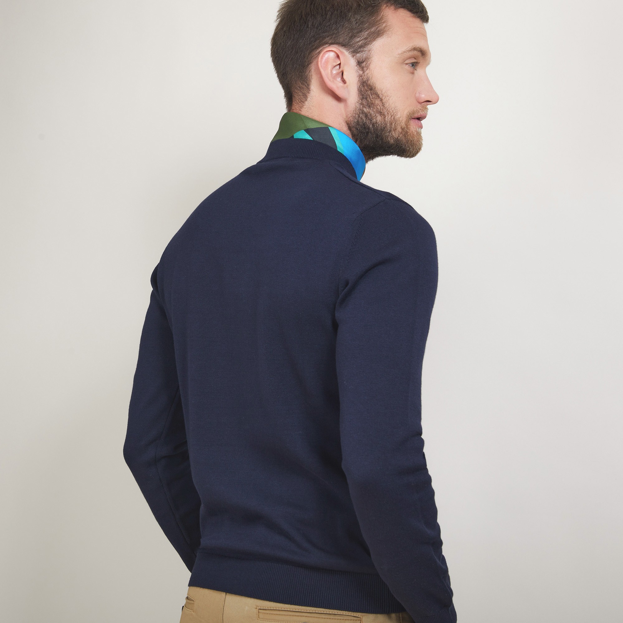 Pull col rond en coton cachemire - Burton 7040 marine - 05 Bleu marine