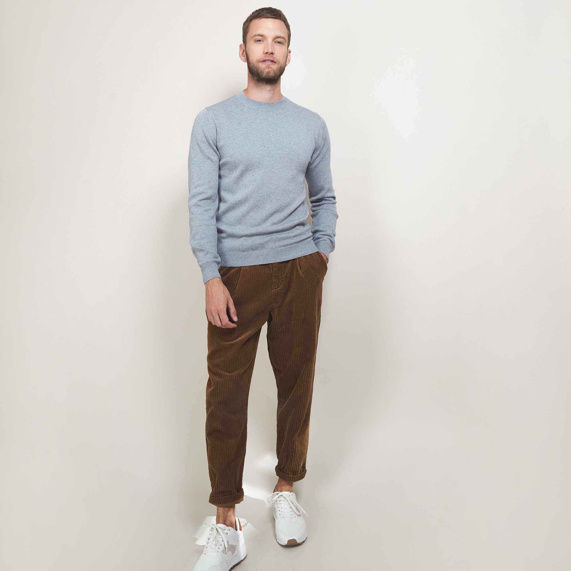 Pull col rond en coton cachemire - Burton 7012 volute - 09 Gris moyen